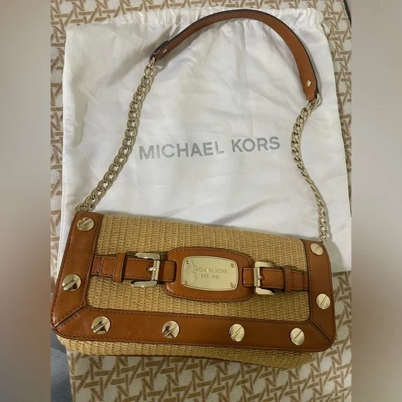 Michael Kors Woven and Leather Shoulder Purse EUC - Picture 2 of 6